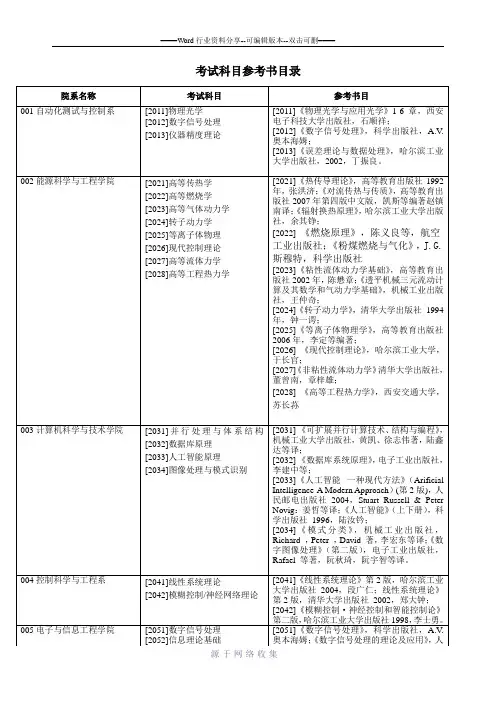 考试科目参考书目录