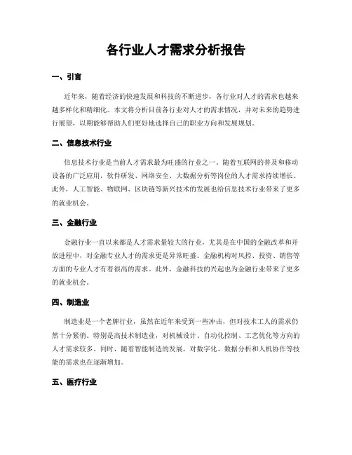 各行业人才需求分析报告