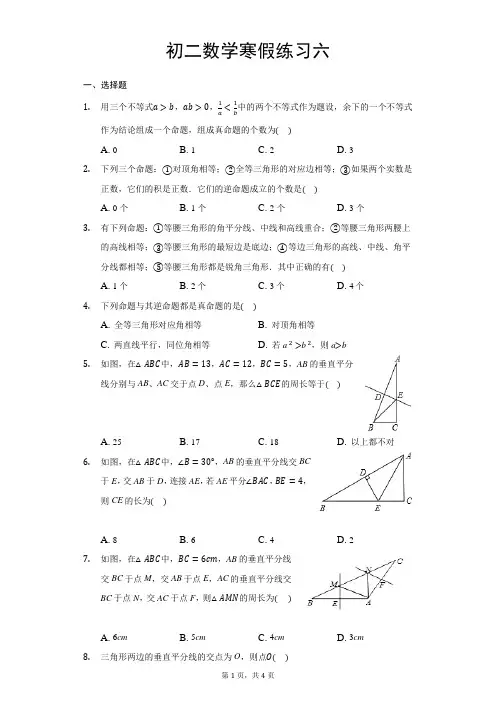 初二八年级数学寒假作业