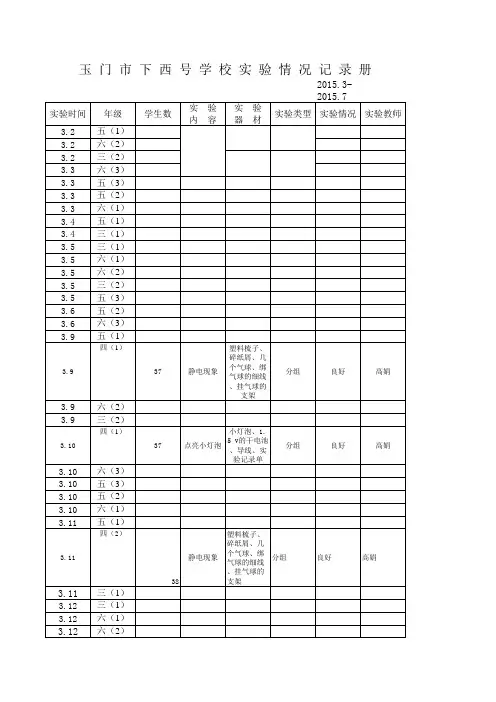 四年级科学实验室记录表