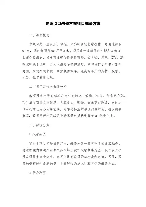 建设项目融资方案项目融资方案