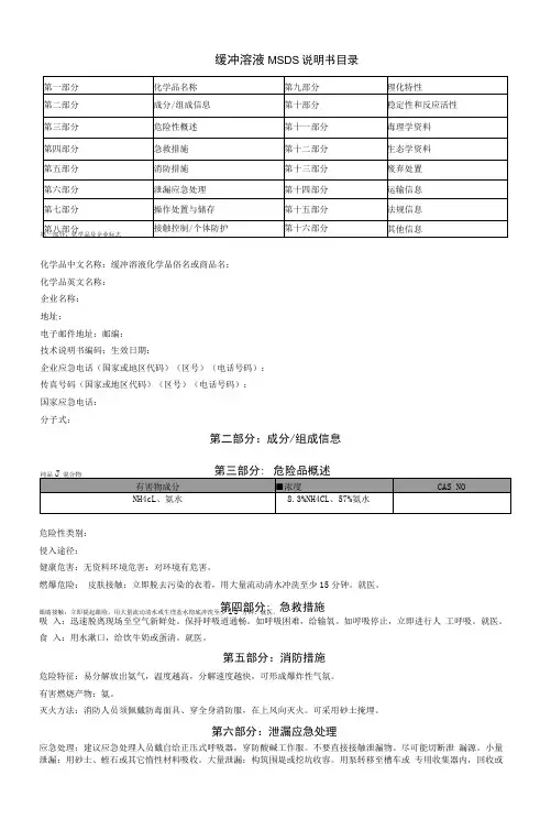 缓冲溶液MSDS