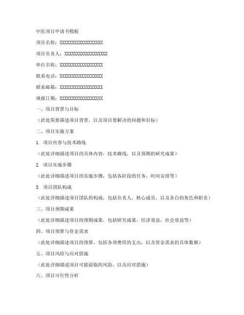 中医项目申请书模板