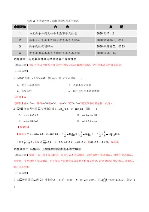 专题15 不等式性质,线性规划与基本不等式(解析版)