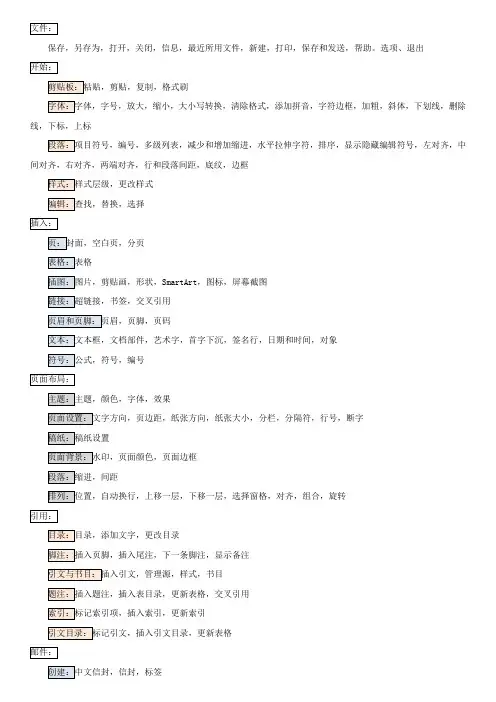 word2010菜单目录完全版