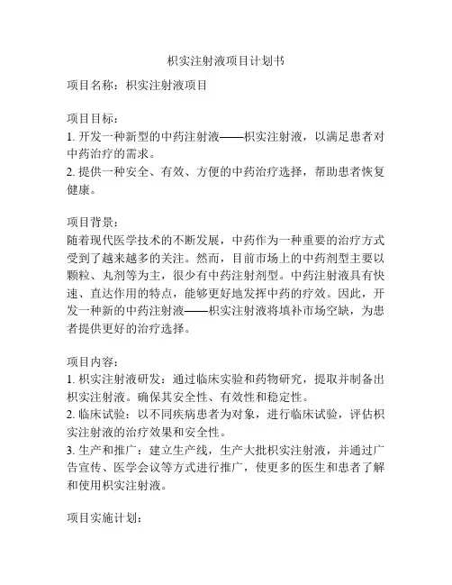 枳实注射液项目计划书