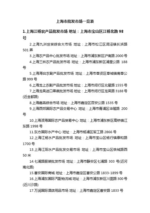 上海市批发市场一览表