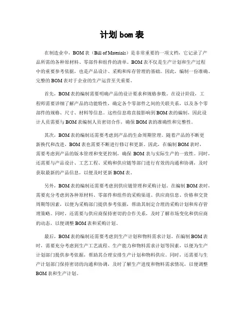 计划bom表