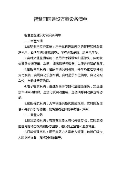 智慧园区建设方案设备清单