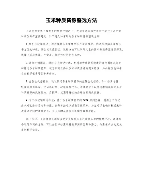 玉米种质资源鉴选方法
