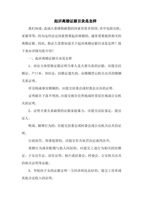 起诉离婚证据目录是怎样