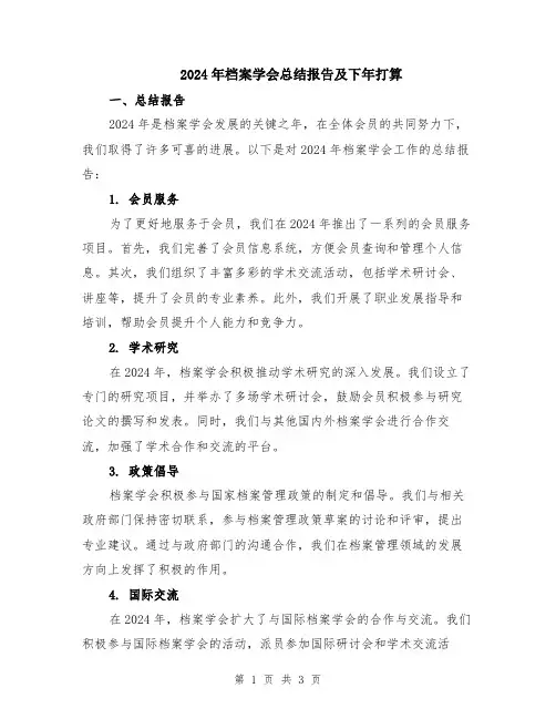 2024年档案学会总结报告及下年打算
