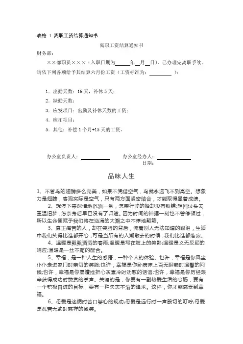 离职工资结算通知书.doc