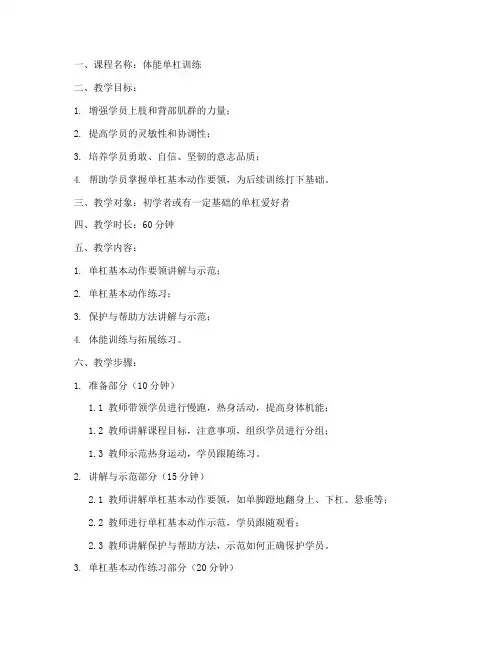 体能单杠训练教案模板范文