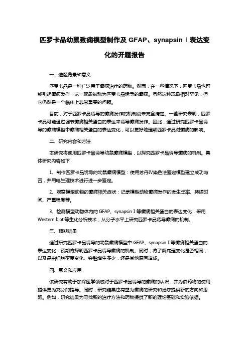 匹罗卡品幼鼠致痫模型制作及GFAP、synapsinⅠ表达变化的开题报告