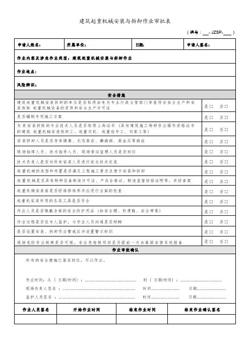 建筑起重机械安装与拆卸作业审批表
