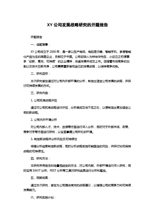 XY公司发展战略研究的开题报告
