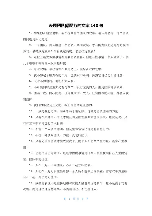 表现团队凝聚力的文案140句
