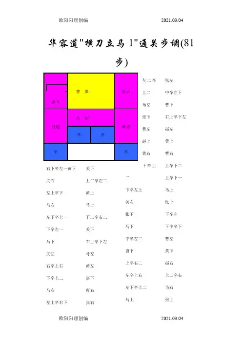 华容道解法带图解超完整直接打印效果之欧阳理创编