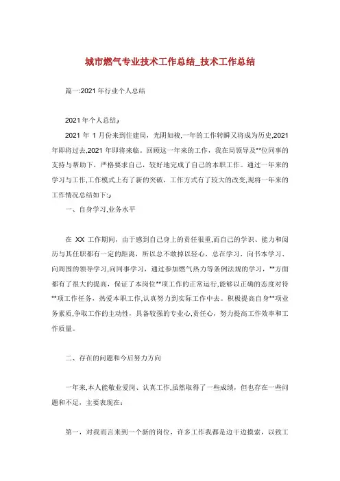 城市燃气专业技术工作总结_技术工作总结