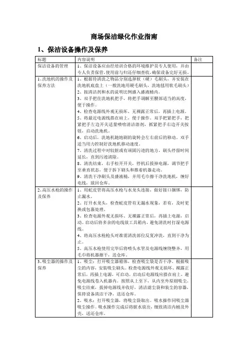 商场保洁和绿化作业指导书
