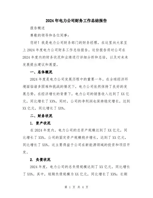2024年电力公司财务工作总结报告