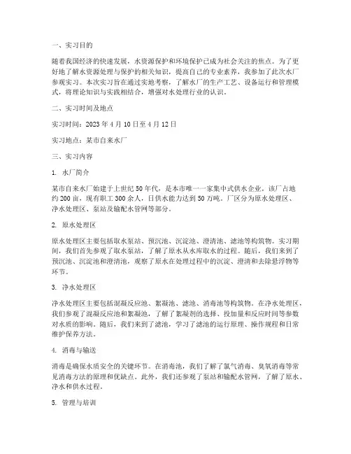 参观水厂的实习报告