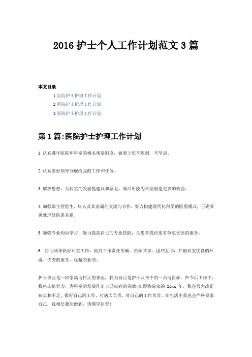 2016护士个人工作计划范文3篇