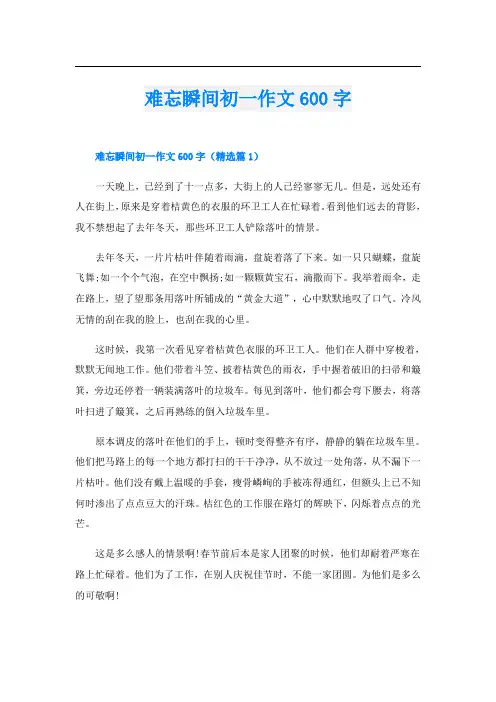 难忘瞬间初一作文600字