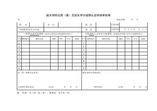 交流生学分成绩认定转换审批表
