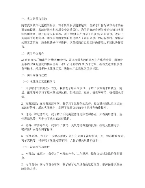 自来水厂个人实习报告