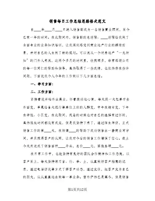 销售每日工作总结思路格式范文（五篇）