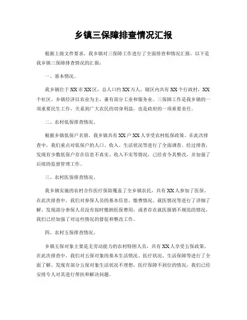 乡镇三保障排查情况汇报