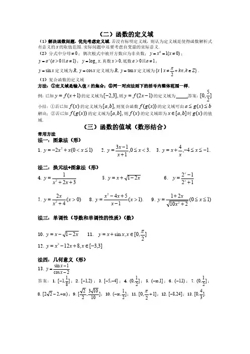 5：函数的定义域和值域高三复习数学知识点总结(全)
