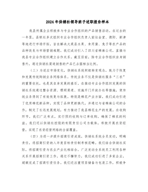 2024年供销社领导班子述职报告样本(3篇)