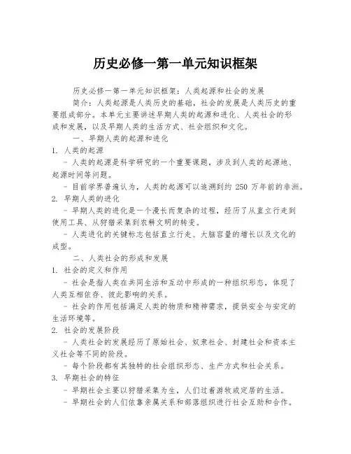 历史必修一第一单元知识框架