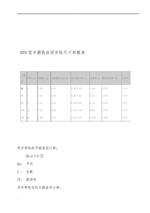 同步轮尺寸参数表