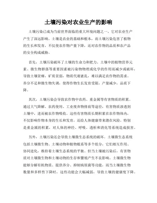 土壤污染对农业生产的影响