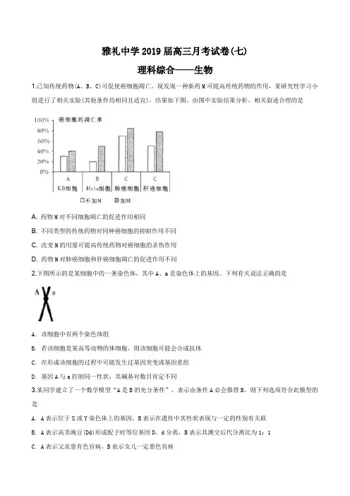 湖南省长沙市雅礼中学2019届高三上学期月考(七)理综生物试题(原卷版)