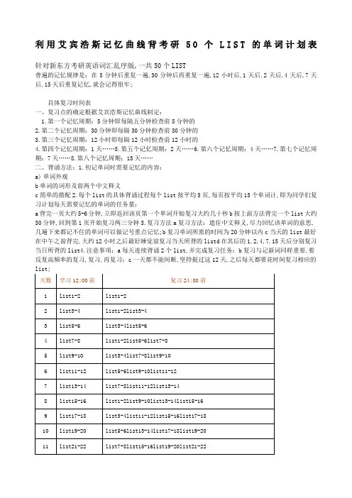 艾宾浩斯记忆曲线背考研个LIST的单词