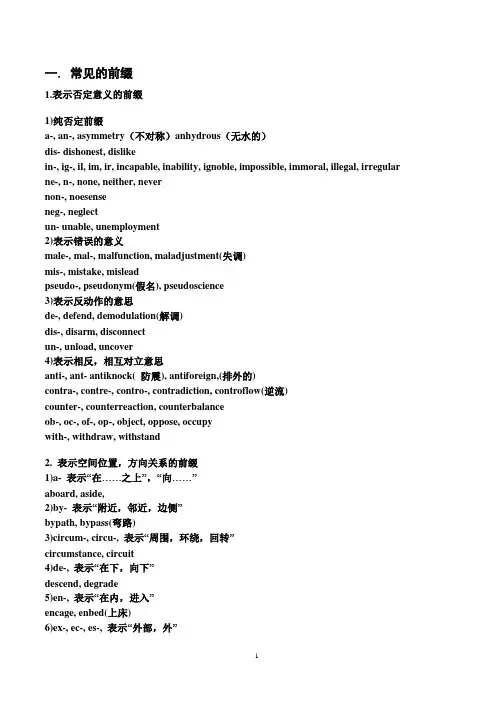 英语构词总结--常见的前缀、后缀和词根