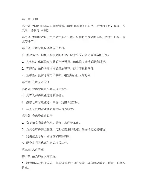 拍卖公司仓库管理制度范本