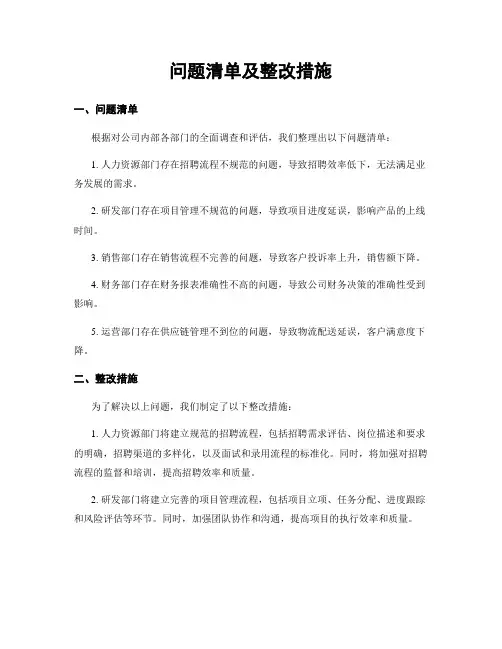问题清单及整改措施