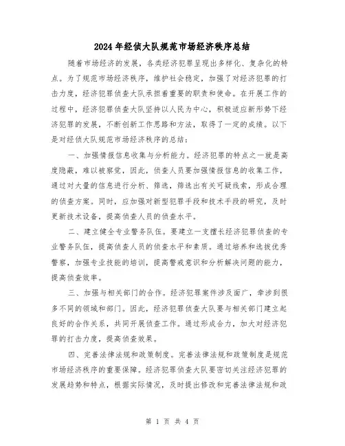 2024年经侦大队规范市场经济秩序总结(二篇)