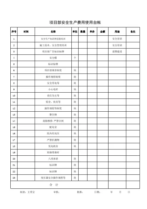 安全生产费用使用台帐