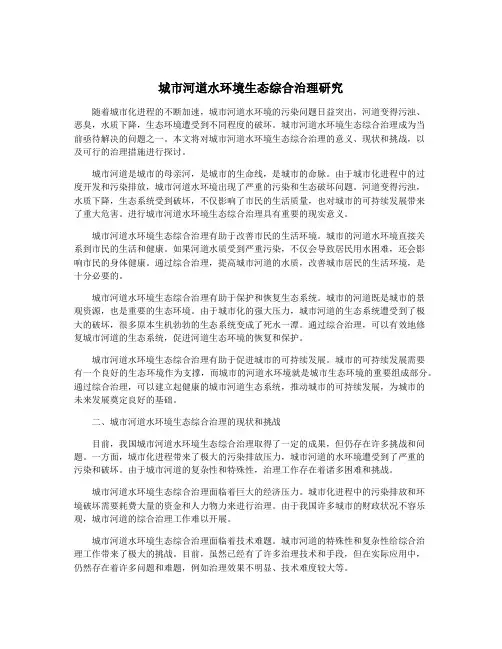 城市河道水环境生态综合治理研究