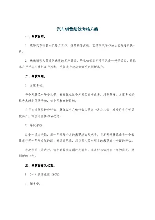 汽车销售绩效考核方案