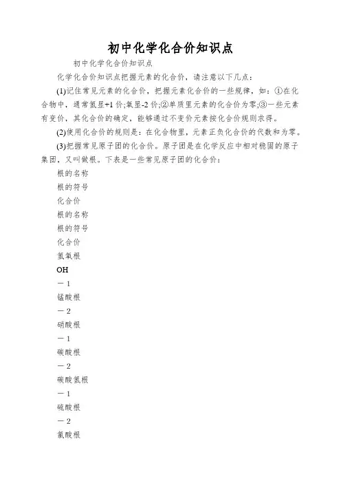 初中化学化合价知识点
