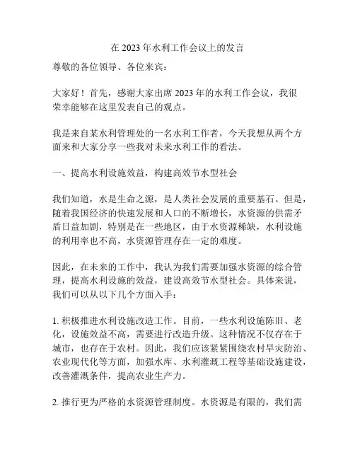 在2023年水利工作会议上的发言