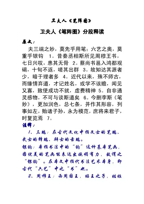 卫夫人笔阵图 正文+释文 